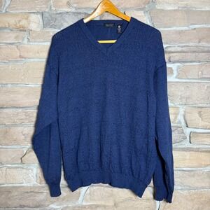 Cellinni Mens Navy Blue Merino Wool V-Neck Textured Sweater XXL Made in Italy